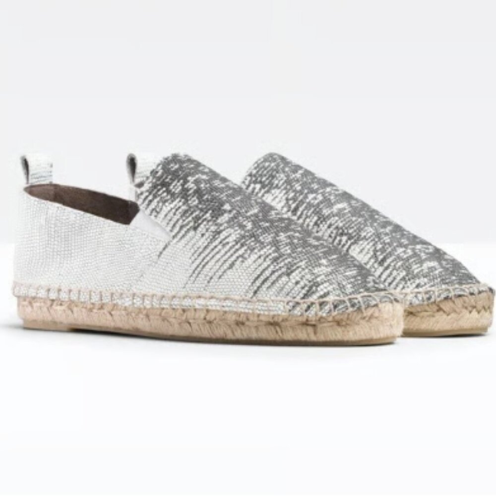 Vince Robin Espadrille Womens 7M Grey White Slip On Reptile Jute Sole Casual